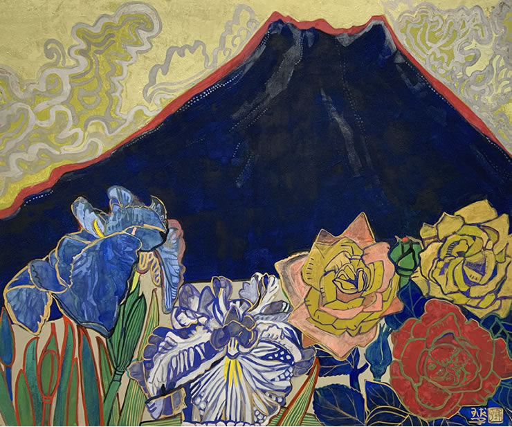 片岡球子「富士に献花」