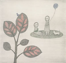 南桂子作品 二人の少女と青い風船 1966年