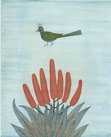 南桂子作品　花と鳥(尾の長い鳥)